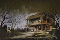 Old wooden abandoned house,halloween background