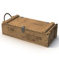 Old wooden ammo case on white. 3D illustration