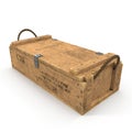 Old wooden ammo case on white. 3D illustration