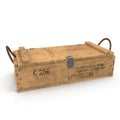 Old wooden ammo case on white. 3D illustration