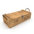 Old wooden ammo case on white. 3D illustration