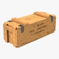 Old wooden ammo case on white. 3D illustration