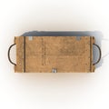 Old wooden ammo case on white. Top view. 3D illustration