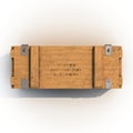 Old wooden ammo case on white. Top view. 3D illustration