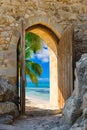 Arch in the fortress view of the Caribbean Sea Royalty Free Stock Photo
