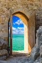 Arch in the fortress view of the Caribbean Sea Royalty Free Stock Photo