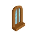 Old wooden arched window with blue glass. Modern 3D style. Isometric vector element for computer or mobile game Royalty Free Stock Photo