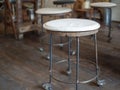 Old wooden bar stools on wooden floor in cafe retro style Royalty Free Stock Photo