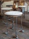 Old wooden bar stools on wooden floor in cafe retro style Royalty Free Stock Photo