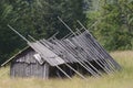 An old wooden barn. Apiary farm. Carpathians, Ukraine