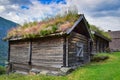 Old wooden barn with grass roof, Norway