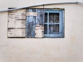 Old wooden barn window with little dirty white background Royalty Free Stock Photo