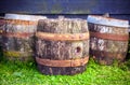 Old wooden barrel close-up. Royalty Free Stock Photo