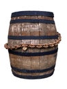 An old wooden barrel with a cork for making wine. Wrapped in a rusty iron chain Royalty Free Stock Photo