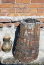 Old wooden barrel with ferruginous rings