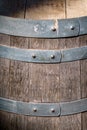 Old wooden barrel with gray metal circles Royalty Free Stock Photo