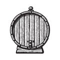 Old wooden barrel with a tap in engraving style. Black and white hand drawn vector illustrations. Front view of beer Royalty Free Stock Photo