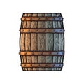 Old wooden barrel in vintage engraving style. Side view of beer, wine, rum whiskey traditional barrel Royalty Free Stock Photo