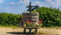 Old wooden barrel wine press, vineyard, Alsatian Wine Route in Riquewihr, France Royalty Free Stock Photo
