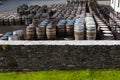 Old wooden barrels and casks with single malt Scotch at whisky distillery in Scotland Royalty Free Stock Photo