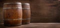 Old wooden barrels in a warehouse Royalty Free Stock Photo
