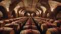 Old wooden Barrels in the wine cellar. Interior of an old distillery Royalty Free Stock Photo