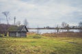 Old wooden bath on the lake shore