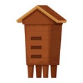 Old wooden beehive in brown colour in cartoon style isolated on white background. Retro, rural beekeeping house. Wood Royalty Free Stock Photo