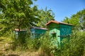 Old wooden beehives in a rural garden Royalty Free Stock Photo