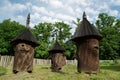 Old wooden beehives in yard Royalty Free Stock Photo