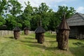 Old wooden beehives in yard Royalty Free Stock Photo