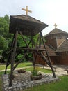 the old wooden bell tower of the village Orthodox Church