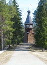 Old wooden belltower in Malye Karely (Little Karely) near Arkhangelsk, north of Russia Royalty Free Stock Photo