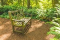 A old wooden bench in the beautiful botanical garden with sunlight shadow and shade in the day time.. Royalty Free Stock Photo