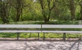 Old Wooden Bench in Park, Outdoor City Architecture, Green Wooden Benches, Outdoor Chair Royalty Free Stock Photo