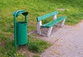 Old Wooden Bench in Park, Outdoor City Architecture, Green Wooden Benches, Outdoor Chair Royalty Free Stock Photo