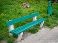 Old Wooden Bench in Park, Outdoor City Architecture, Green Wooden Benches, Outdoor Chair Royalty Free Stock Photo