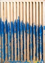 Old wooden backdrop with shabby blue paint, background Royalty Free Stock Photo