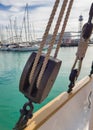 Old wooden block on board the sailing schooner Royalty Free Stock Photo