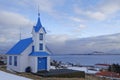 Old wooden blue icelandic church