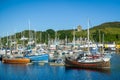 Old wooden boas and modern sailing yachts at Tarbert marina