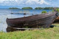 Old Wooden Boat On Oars On The Shore