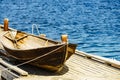 Old boat on pier, norway fjord Royalty Free Stock Photo