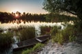 Old wooden boat by the river, beautiful scenery Royalty Free Stock Photo