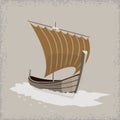 Old wooden boat with sail, longship construcrion. Royalty Free Stock Photo