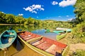 Old wooden boats on Drava river Royalty Free Stock Photo