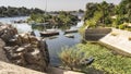 Old wooden boats are standing in a quiet backwater.