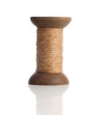 Old wooden bobbins of thread, vintage