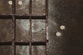 Old wooden box with cells. shelves in a black wooden rack. empty toolbox Royalty Free Stock Photo