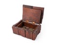 Old wooden box with old coins Royalty Free Stock Photo